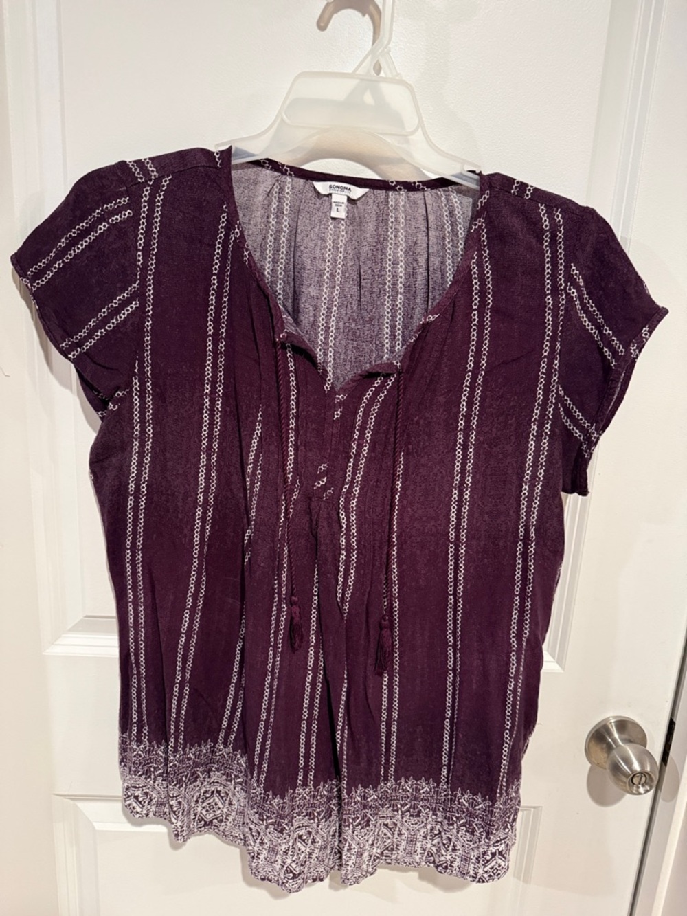 Sonoma Plum Stripe V-Neck Short Sleeve Tunic